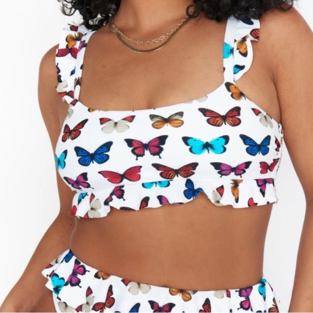 Show Me Your Mumu Island Ruffle Butterfly Bikini Top Size Small Pool Beach Vacay - Picture 4 of 8